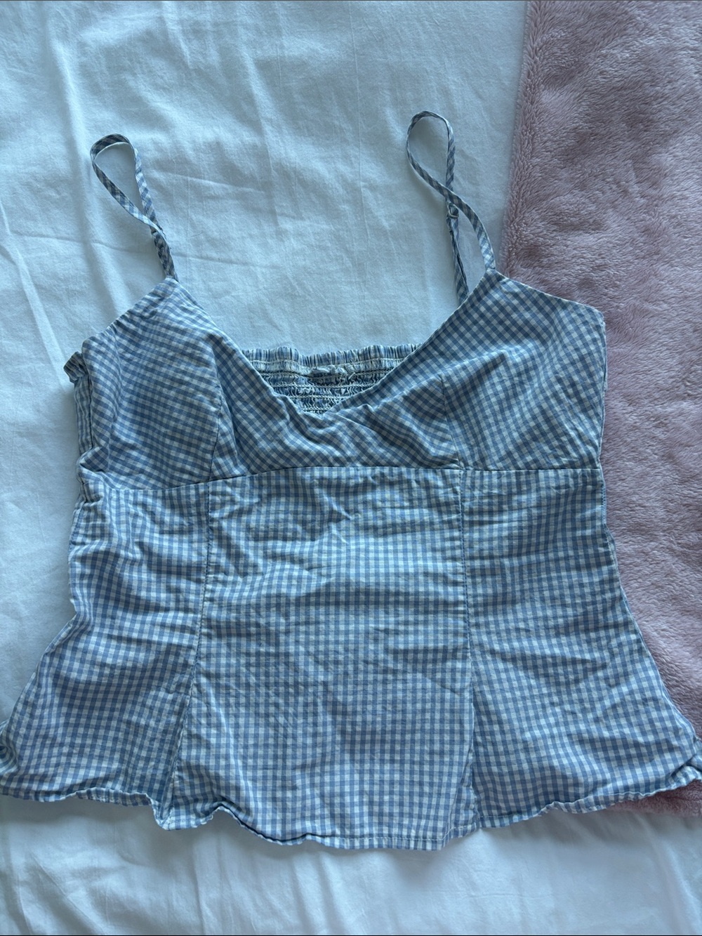 H&M Smocked Back Blue Gingham Spaghetti Strap Women’s Top